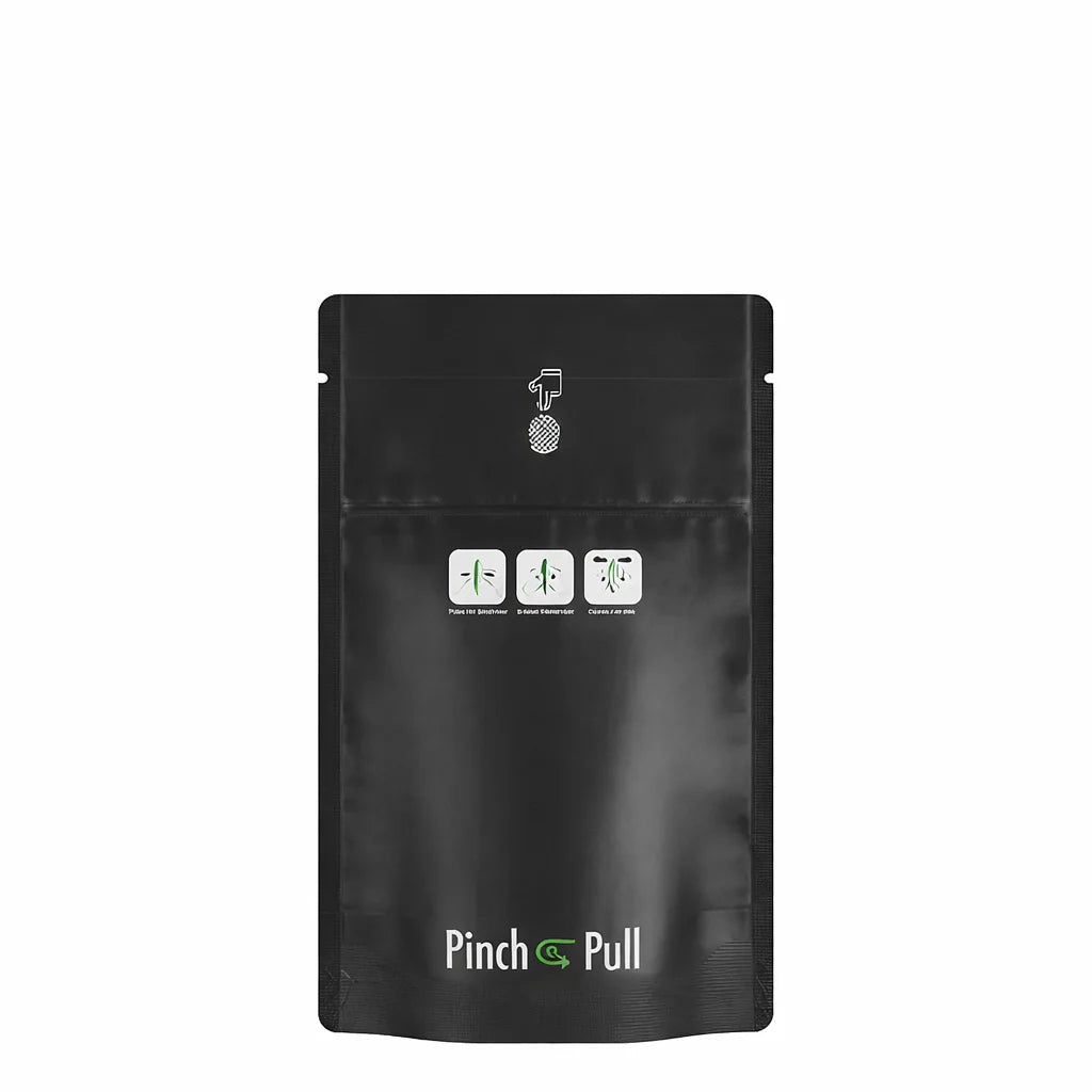 3.5g Matte Black Child Resistant Tamper Evident Mylar Bags | 3.6in x 5.8in | 250 Count
