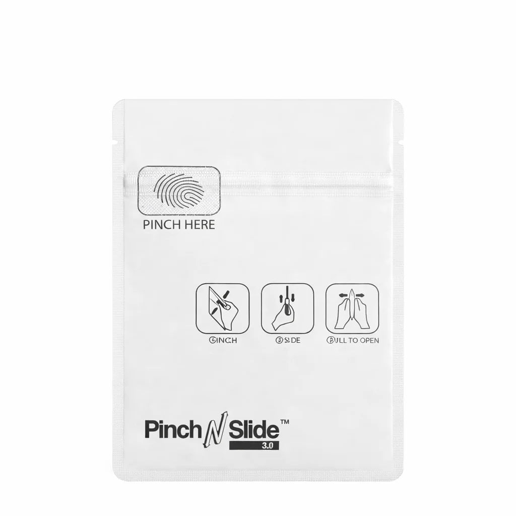 1g Matte White Child Resistant Tamper Evident Mylar Bags | 3.4in x 4.4in | 250 Count