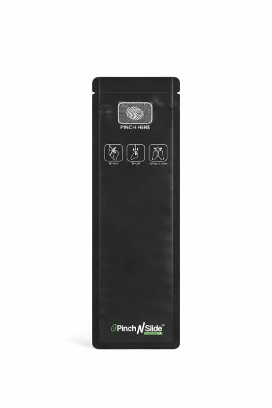 2.5g Matte Black Child Resistant Tamper Evident Mylar Bags | 2.4in x 7.8in | 250 Count
