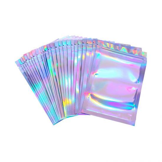 3 Side Resealable Smell Proof Metallic Mylar Ziplock Black Holographic Aluminum Foil Bags